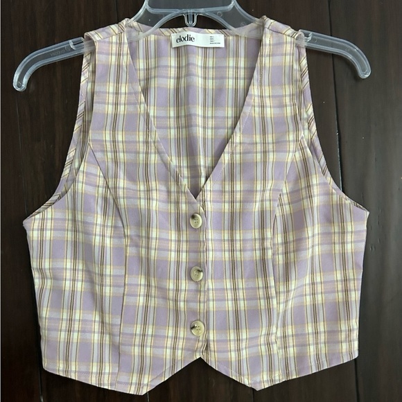 Elodie Lavender Plaid Button-Up Blouse Vest - Picture 1 of 4